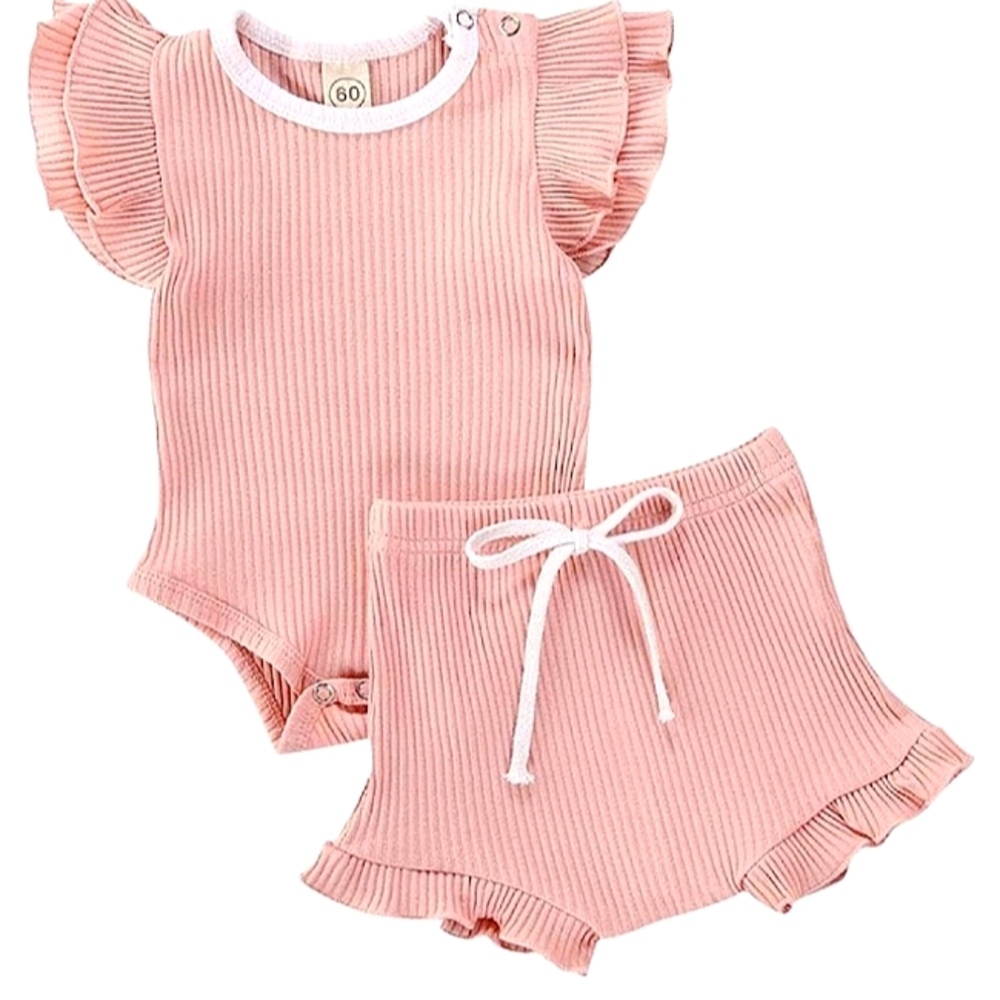 NWT☆Toddler Girls 2T Ruffle Ribbed Bodysuit/Shorts Pink Set☆